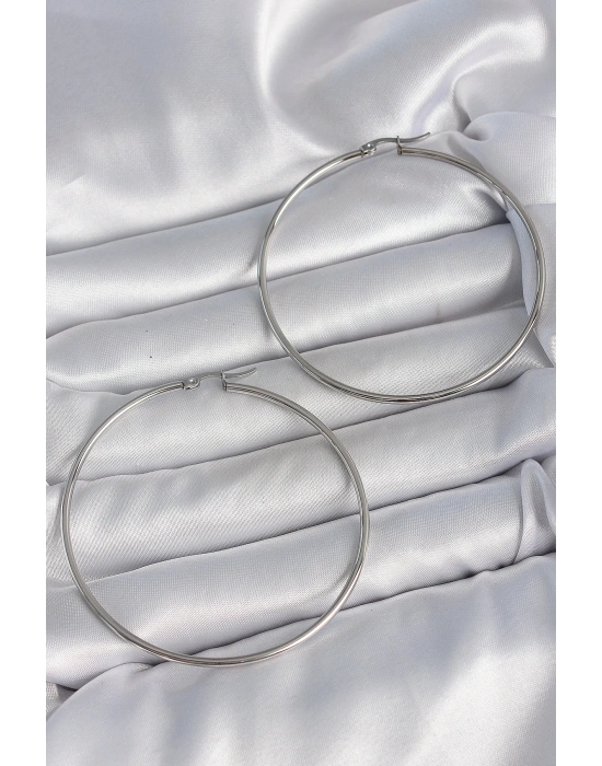 MuI MuI 316 Çelik Gümüş Renk 63 mm Halka Model Kadın Küpe