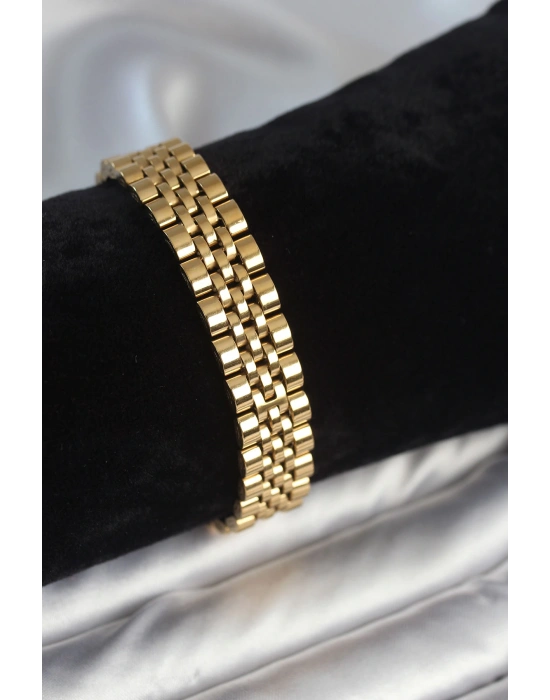 MuI MuI 316L Çelik 12 mm Kalınlıkta Gold Renkli Erkek Bileklik