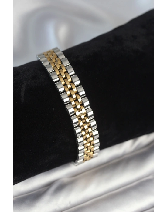 MuI MuI 316L Çelik 12 mm Kalınlıkta Gold ve Gümüş Renkli Erkek Bileklik