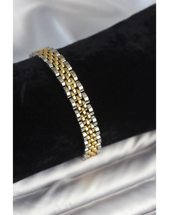 MuI MuI 316L Çelik 9 mm Kalınlıkta Gold ve Gümüş Renkli Erkek Bileklik