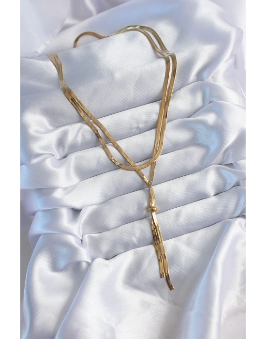 MuI MuI 316L Çelik Gold Renk 2li İtalyan Zincir Asansör Model Sallantı Detay Kadın Kolye