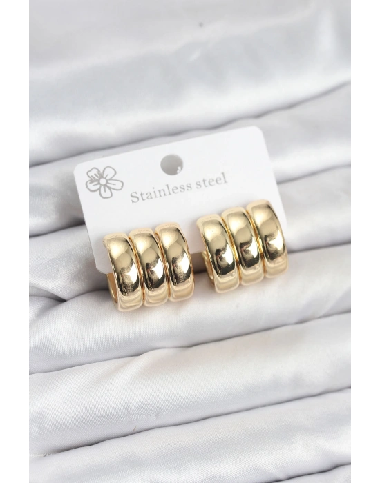 MuI MuI 316L Çelik Gold Renk 3lü Görünüm Kadın Küpe
