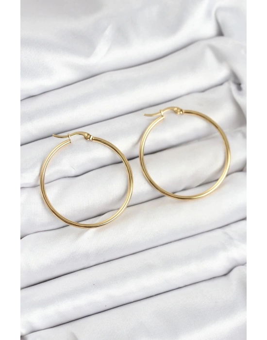 MuI MuI 316L Çelik Gold Renk 35 mm Halka Kadın Küpe