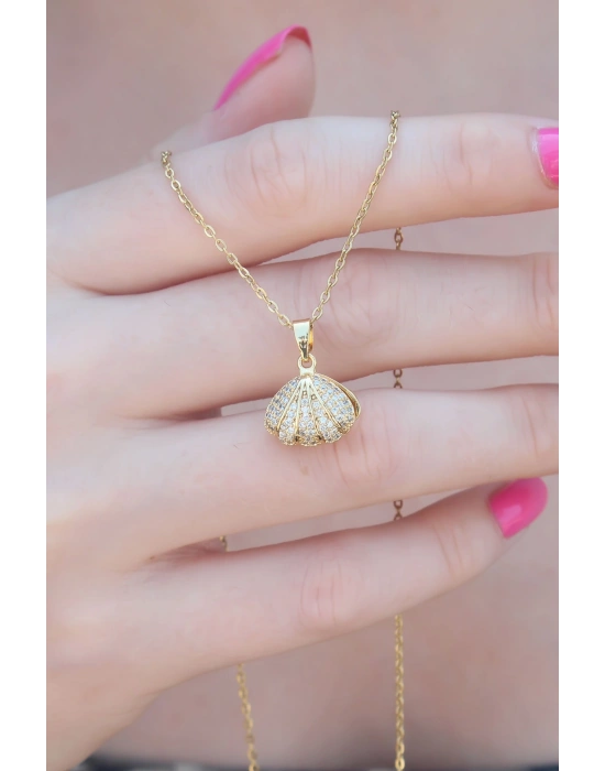 MuI MuI 316L Çelik Gold Renk Açılır Midye Model Kadın Kolye