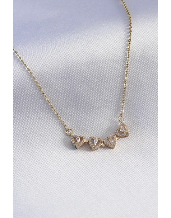 MuI MuI 316L Çelik Gold Renk Açılır Zirkon Taşlı Yonca Model Kadın Kolye