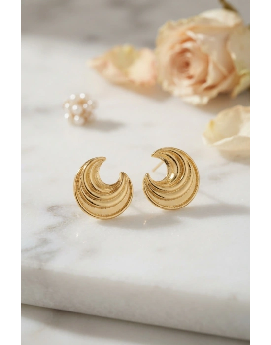 MuI MuI 316L Çelik Gold Renk Ay Model Kadın Küpe