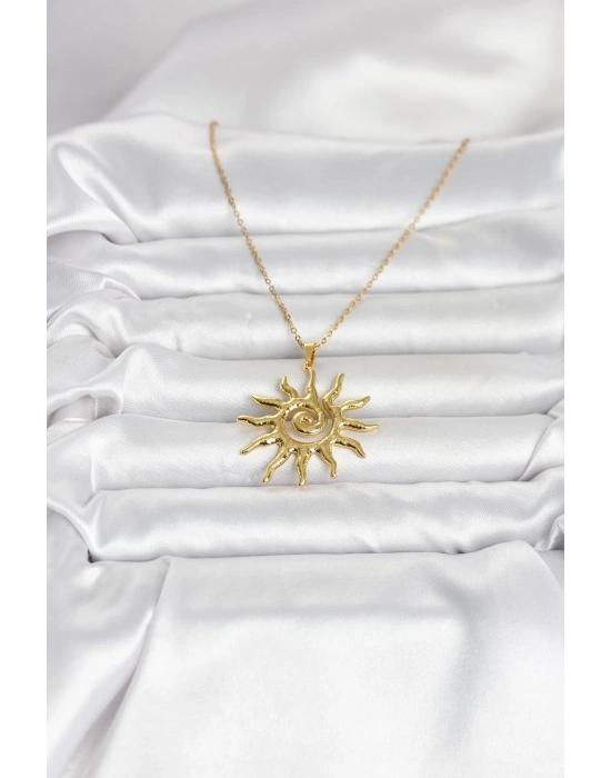 MuI MuI 316L Çelik Gold Renk Bohem Güneş Model Kadın Kolye
