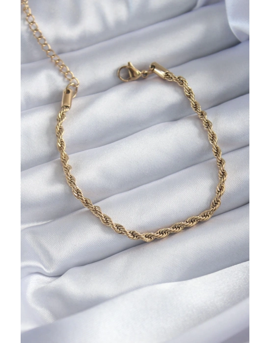 MuI MuI 316L Çelik Gold Renk Burgu Zincir Model Kadın Bileklik