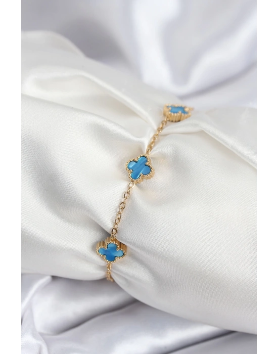 MuI MuI 316L Çelik Gold Renk Buz Mavisi Baby Boy Yonca Kadın Bileklik