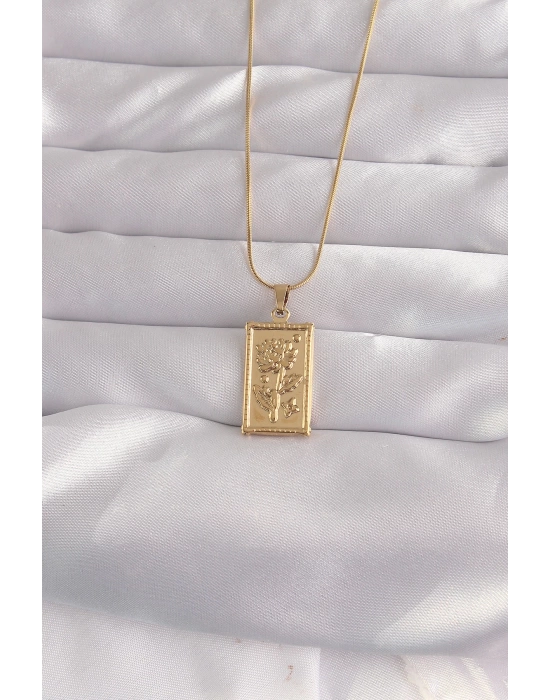 MuI MuI 316L Çelik Gold Renk Çiçek Model Vintage Kolye