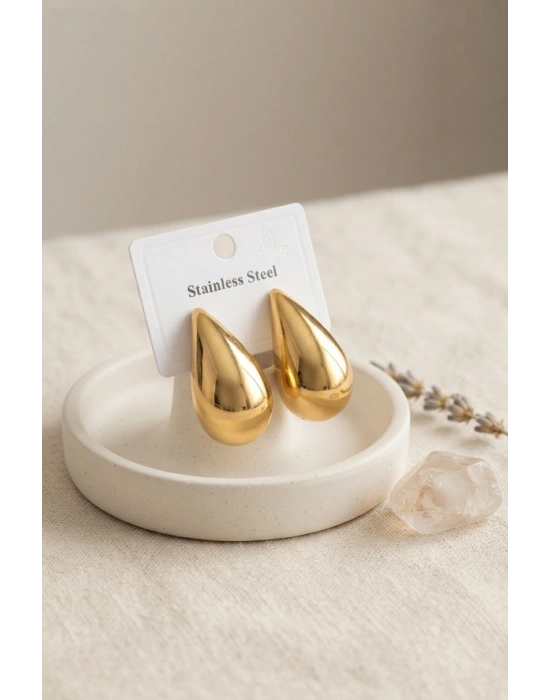 MuI MuI 316L Çelik Gold Renk Damla Model Küpe