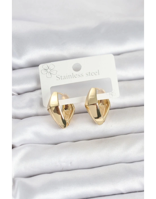 MuI MuI 316L Çelik Gold Renk Elmas Model Halka Kadın Küpe