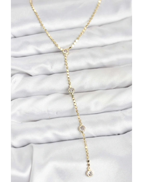 MuI MuI 316L Çelik Gold Renk Ezme Zincir Model Y Kadın Kolye