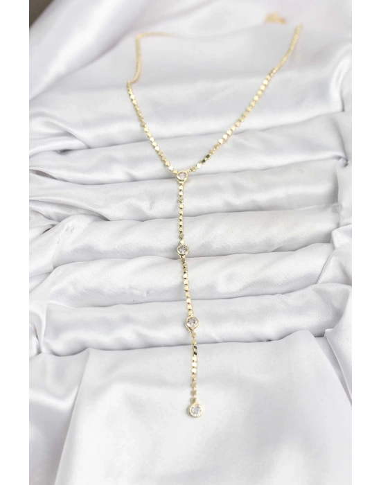 MuI MuI 316L Çelik Gold Renk Ezme Zincir Model Y Kadın Kolye