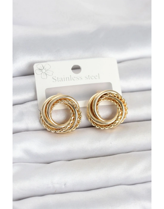 MuI MuI 316L Çelik Gold Renk Halka Model Asorti Kadın Küpe