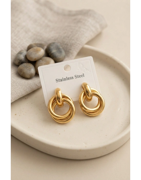 MuI MuI 316L Çelik Gold Renk Halka Model Küpe
