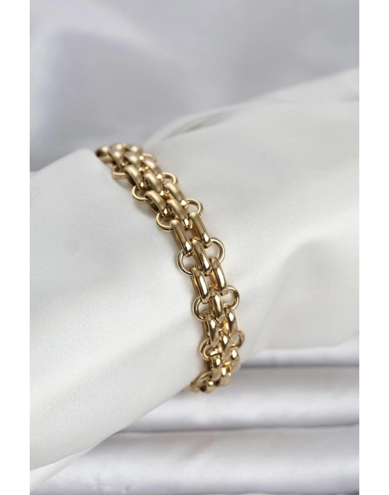 MuI MuI 316L Çelik Gold Renk Hasır Zincir Model Kadın Bileklik