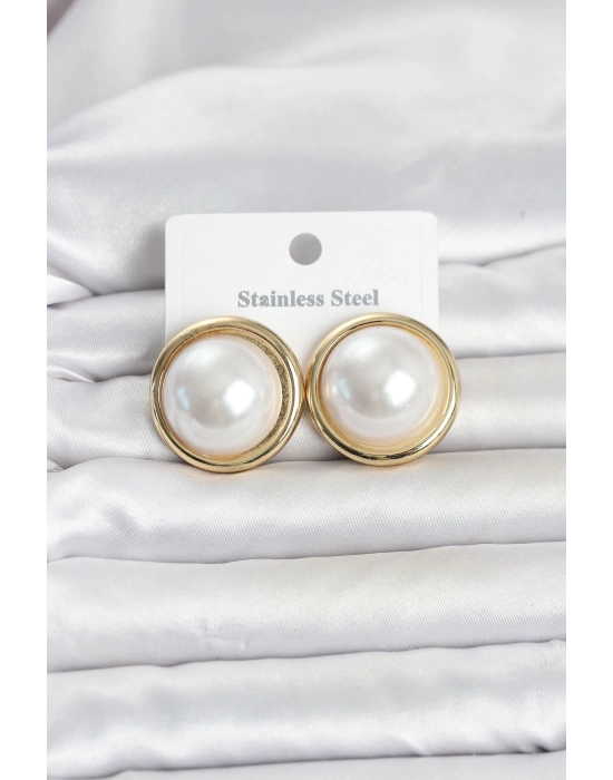 MuI MuI 316L Çelik Gold Renk İnci Model Vintage Kadın Küpe