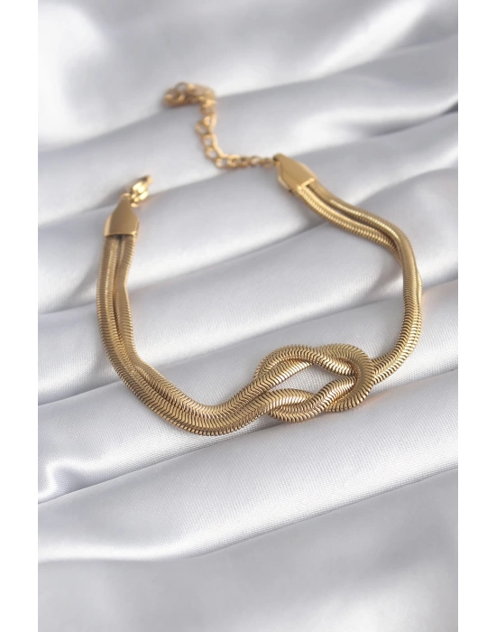 MuI MuI 316L Çelik Gold Renk İtalyan Zincir Düğüm Model Kadın Bileklik