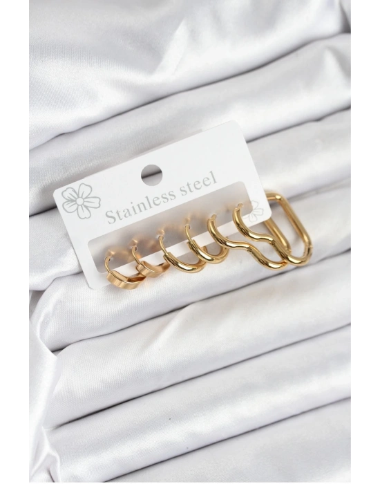 MuI MuI 316L Çelik Gold Renk Kadın Küpe Seti