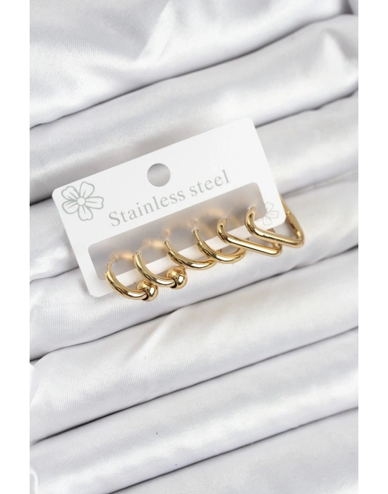 MuI MuI 316L Çelik Gold Renk Kadın Küpe Seti