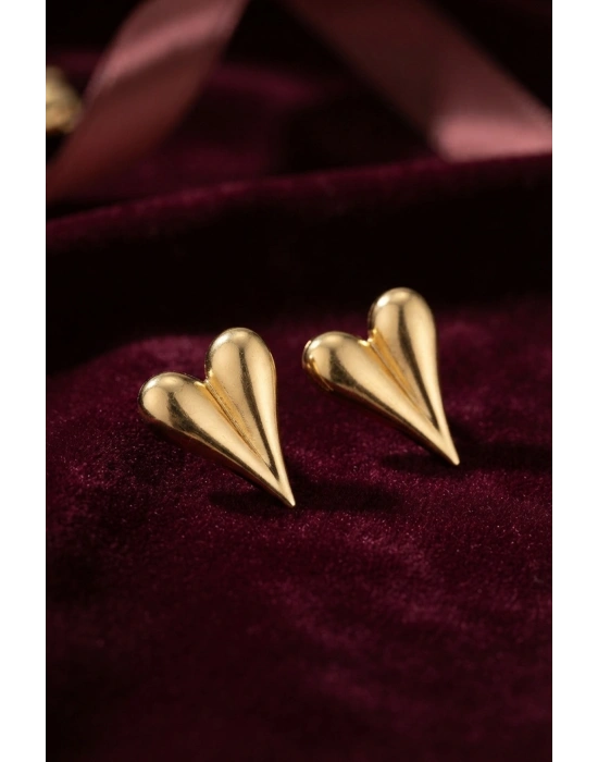 MuI MuI 316L Çelik Gold Renk Kalp Model Küpe