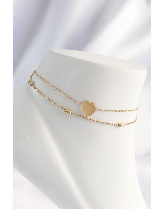 MuI MuI 316L Çelik Gold Renk Kalp Tasarımlı 2li Halhal