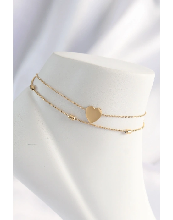 MuI MuI 316L Çelik Gold Renk Kalp Tasarımlı 2li Halhal