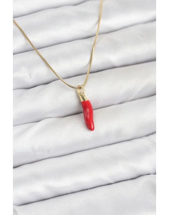 MuI MuI 316L Çelik Gold Renk Kapya Kırmızı Biber Model Kadın Kolye