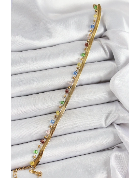 MuI MuI 316L Çelik Gold Renk Karışık Renkli Kristal Taşlı Kadın Bileklik