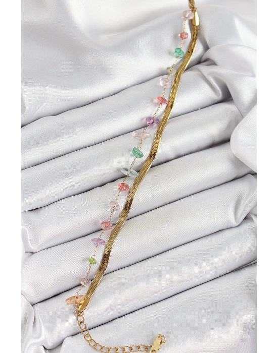 MuI MuI 316L Çelik Gold Renk Kristal Karışık Renkli Taşlı Kadın Bileklik