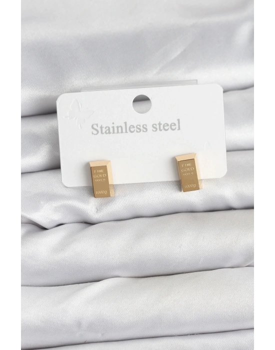 MuI MuI 316L Çelik Gold Renk Külçe Altın Model Kadın Küpe