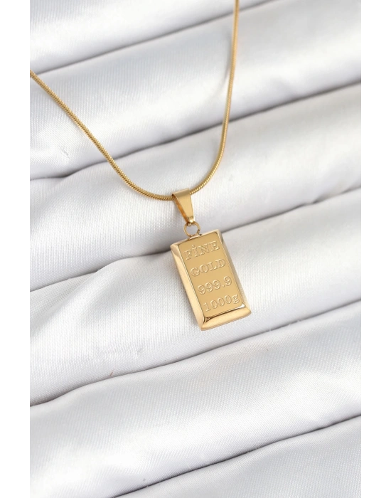 MuI MuI 316L Çelik Gold Renk Külçe Altın Model Kolye