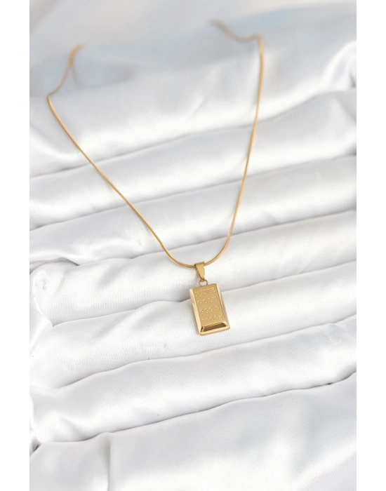 MuI MuI 316L Çelik Gold Renk Külçe Altın Model Kolye