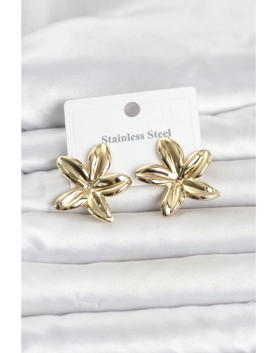 MuI MuI 316L Çelik Gold Renk Lotus Çiçeği Model Kadın Küpe