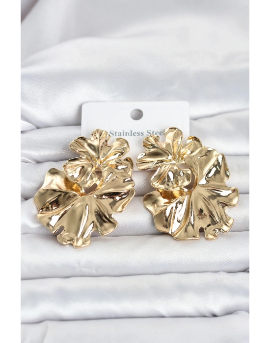 MuI MuI 316L Çelik Gold Renk Lotus Model Kadın Küpe