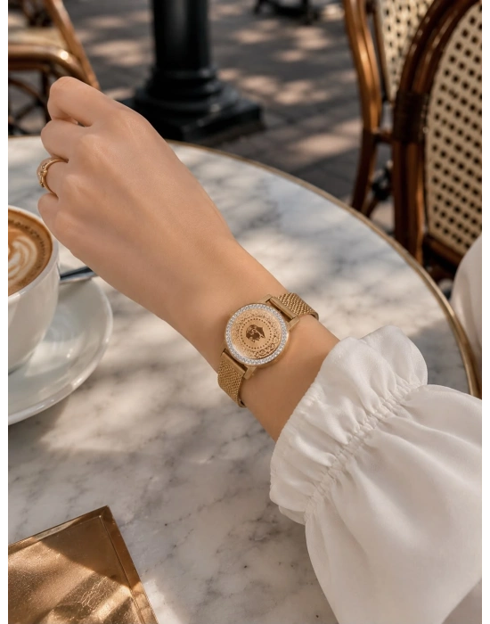 MuI MuI 316L Steel Gold Color Magnetic Mesh Zircon Stone Quarter Gold Model Womens Bracelet