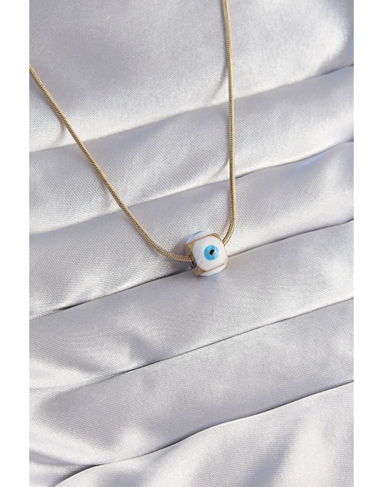 MuI MuI 316L Çelik Gold Renk Mineli Nazar Model Kolye