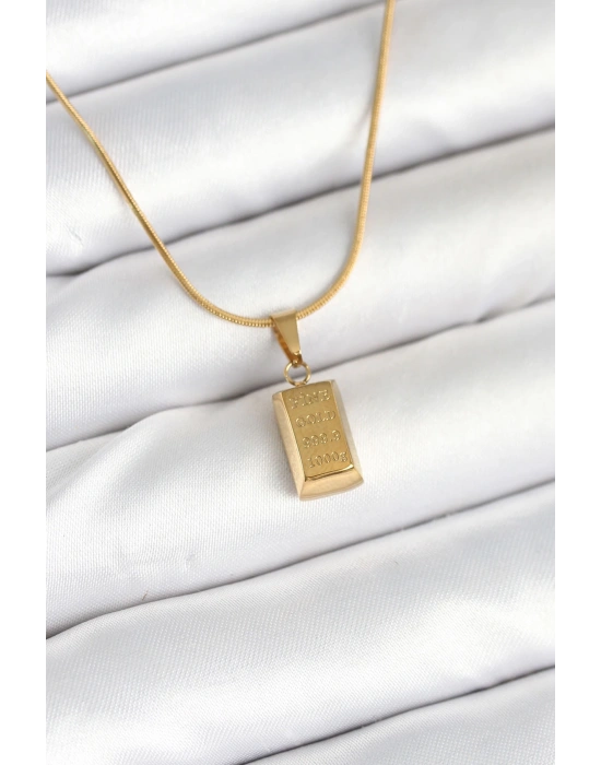 MuI MuI 316L Çelik Gold Renk Mini Külçe Altın Model Kolye