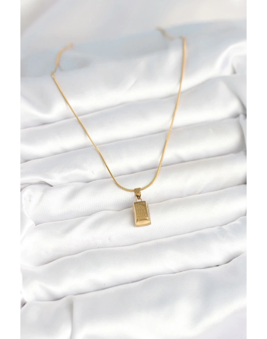 MuI MuI 316L Çelik Gold Renk Mini Külçe Altın Model Kolye