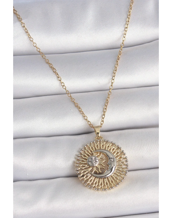MuI MuI 316L Çelik Gold Renk Mix Renk Ay Güneş Model Kadın Kolye