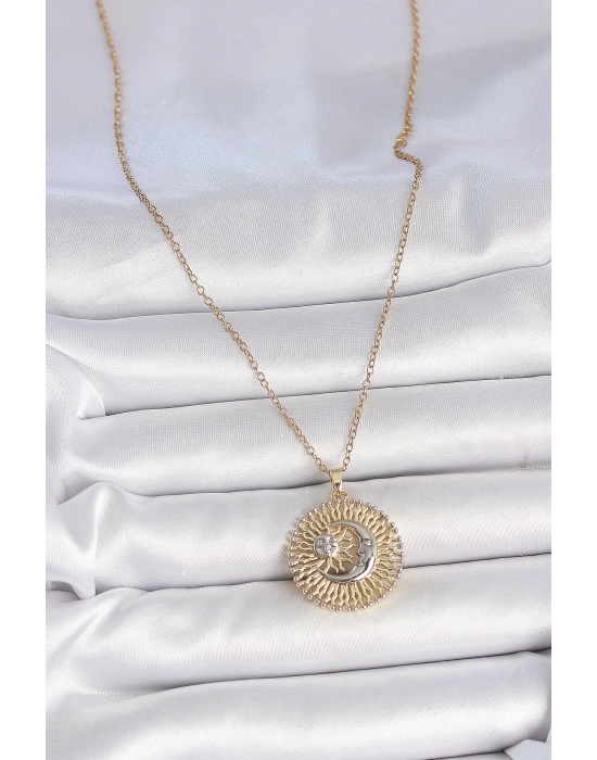 MuI MuI 316L Çelik Gold Renk Mix Renk Ay Güneş Model Kadın Kolye
