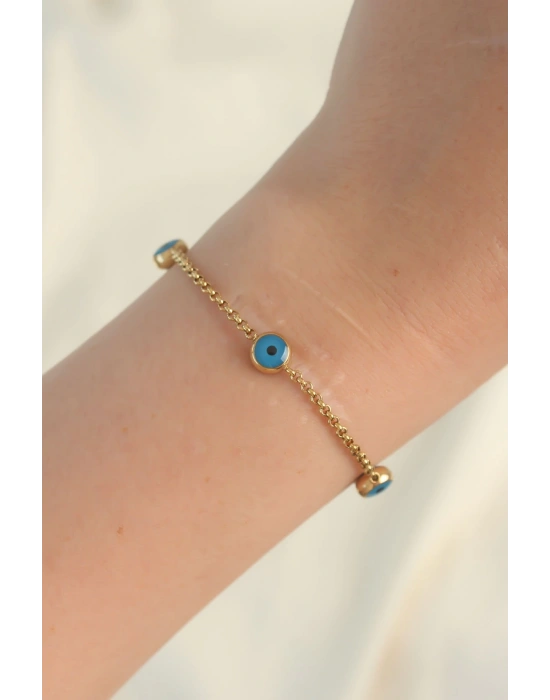 MuI MuI 316L Çelik Gold Renk Nazar Boncuk Tasarımlı Bileklik