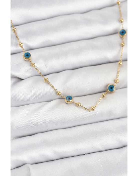 MuI MuI 316L Çelik Gold Renk Nazarlı ve Topçuklu Model Kadın Kolye