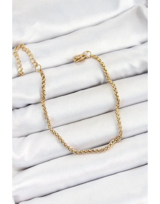 MuI MuI 316L Çelik Gold Renk Örgü Burgu Zincir Erkek Bileklik