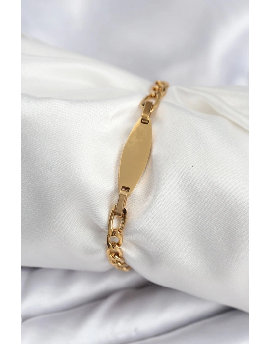 MuI MuI 316L Çelik Gold Renk Oval Yazı Yazmaya Uygun Kadın Bileklik