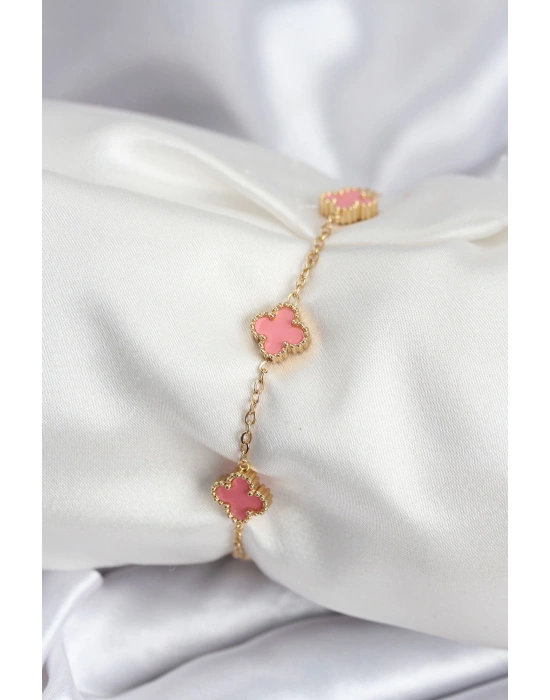 MuI MuI 316L Çelik Gold Renk Pembe Baby Boy Yonca Kadın Bileklik