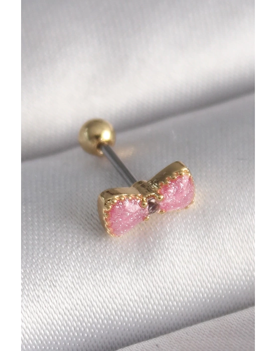 MuI MuI 316L Çelik Gold Renk Pembe Fiyonk Model Tragus Piercing