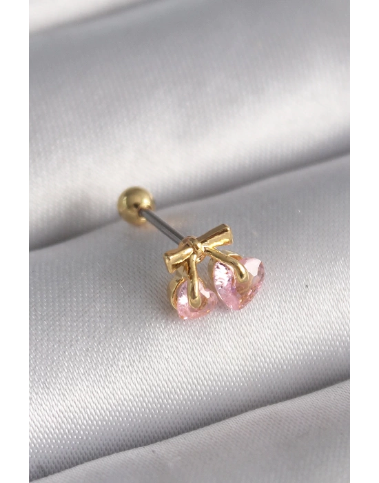 MuI MuI 316L Çelik Gold Renk Pembe Zirkon Taşlı Kalp Tragus Piercing