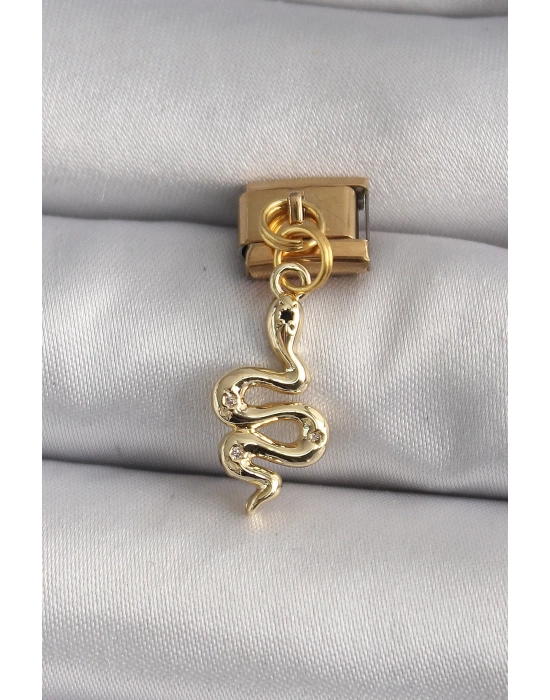 MuI MuI 316L Çelik Gold Renk Sallantı Yılan Model Nomination Charm